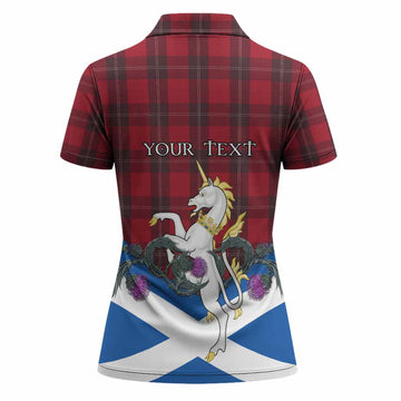 Ramsay Tartan Crest Women Polo Shirt Scottish Unicorn With Thistle