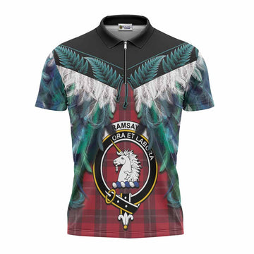 Ramsay Tartan Crest Zipper Polo Shirt New Zealand Maori Korowai Cloak