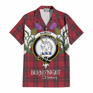 Ramsay Tartan Family Crest Cotton Hawaiian Shirt Scottish Burns Night Thistle Floral