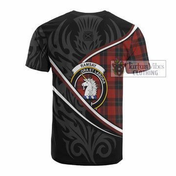 Ramsay Tartan Family Crest Cotton T-shirt Celtic Scottish Thistle Floral