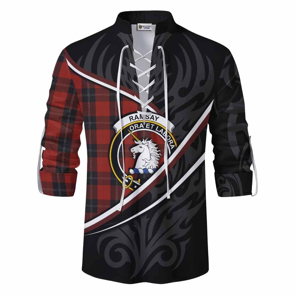 Ramsay Tartan Family Crest Ghillie Kilt Shirt Celtic Scottish Thistle Floral - Tartan Vibes Clothing