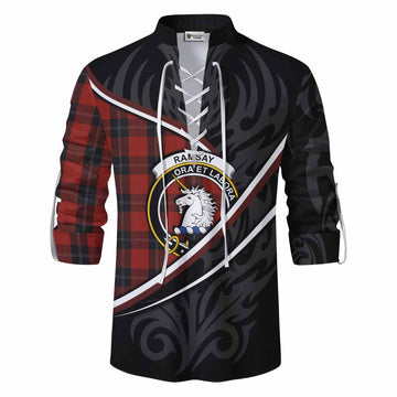 Ramsay Tartan Family Crest Ghillie Kilt Shirt Celtic Scottish Thistle Floral