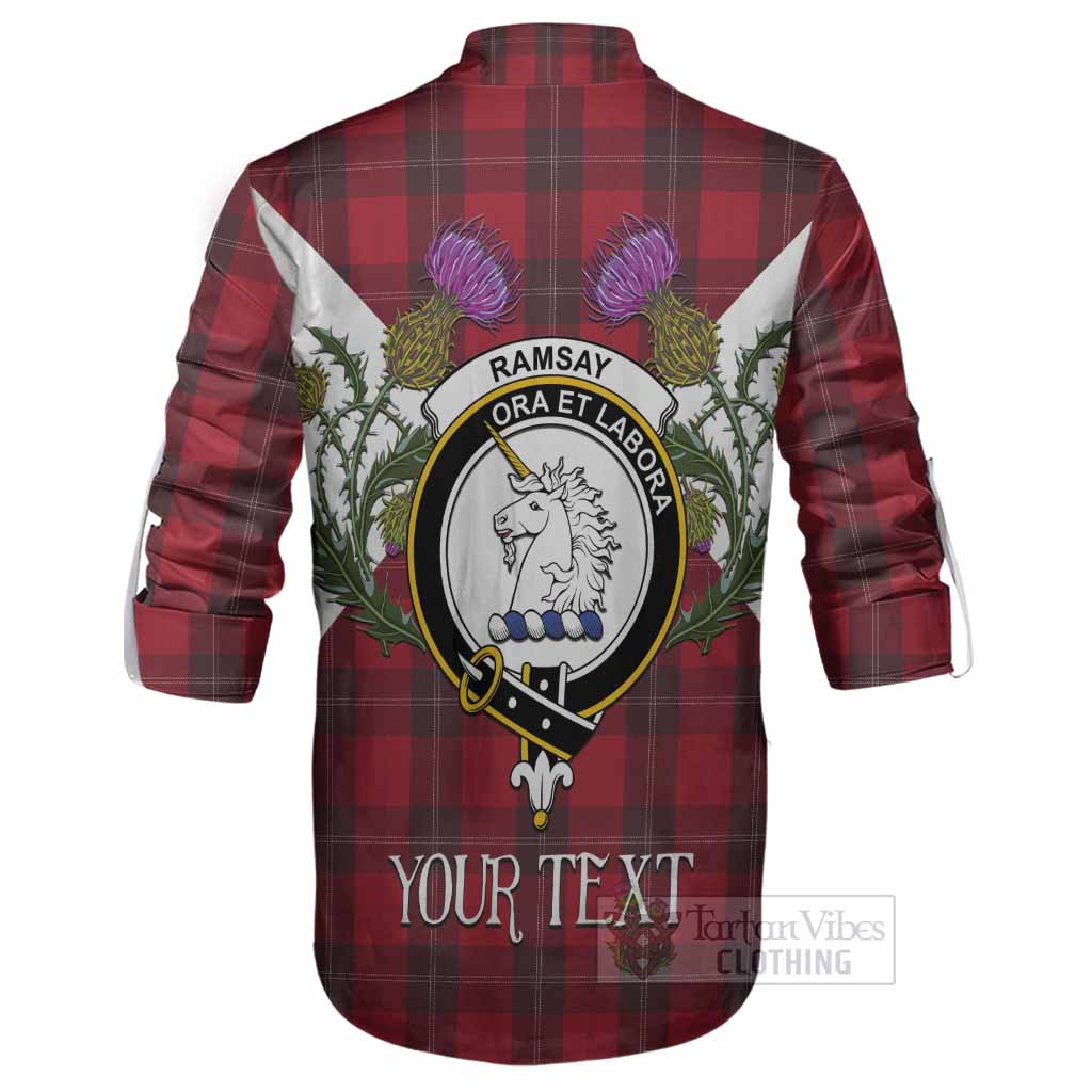 Ramsay Tartan Family Crest Ghillie Shirt Scottish Burns Night Thistle Floral