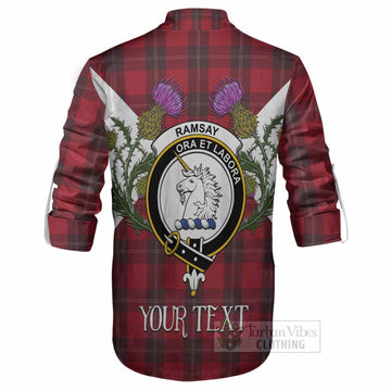 Ramsay Tartan Family Crest Ghillie Shirt Scottish Burns Night Thistle Floral