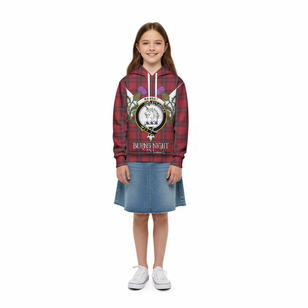 Ramsay Tartan Family Crest Kid Hoodie Scottish Burns Night Thistle Floral