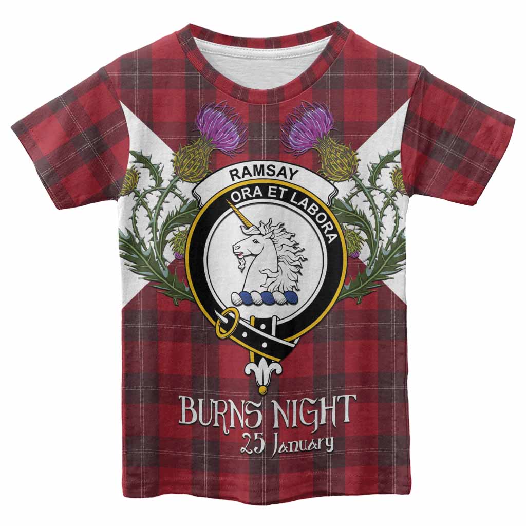Ramsay Tartan Family Crest Kid T-shirt Scottish Burns Night Thistle Floral