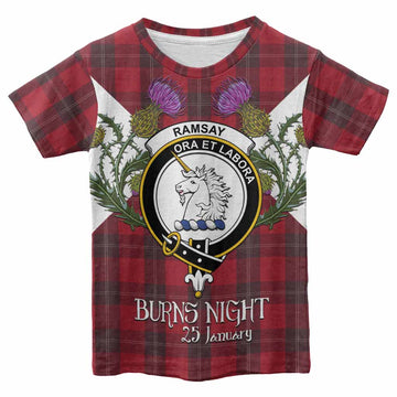 Ramsay Tartan Family Crest Kid T-shirt Scottish Burns Night Thistle Floral