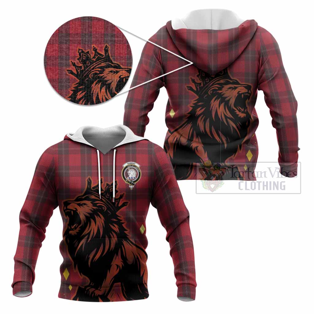 Ramsay Tartan Family Crest Knitted Hoodie Crowned Lion Roaring