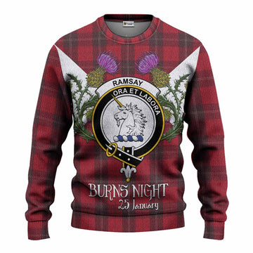 Ramsay Tartan Family Crest Knitted Sweater Scottish Burns Night Thistle Floral