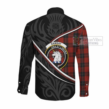 Ramsay Tartan Family Crest Long Sleeve Button Shirts Celtic Scottish Thistle Floral
