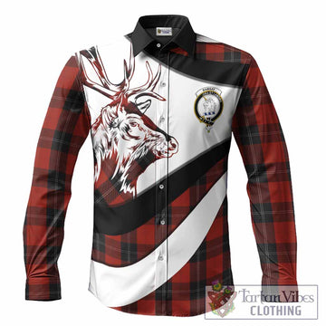 Ramsay Tartan Family Crest Long Sleeve Button Shirts Scottish Red Deer Curves Style
