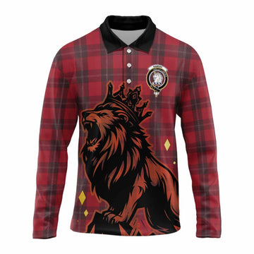 Ramsay Tartan Family Crest Long Sleeve Polo Shirt Crowned Lion Roaring