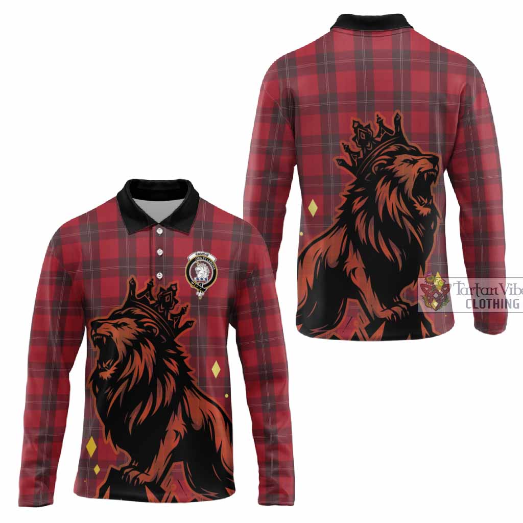 Ramsay Tartan Family Crest Long Sleeve Polo Shirt Crowned Lion Roaring
