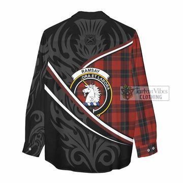 Ramsay Tartan Family Crest Women Casual Shirt Celtic Scottish Thistle Floral - Tartan Vibes Clothing