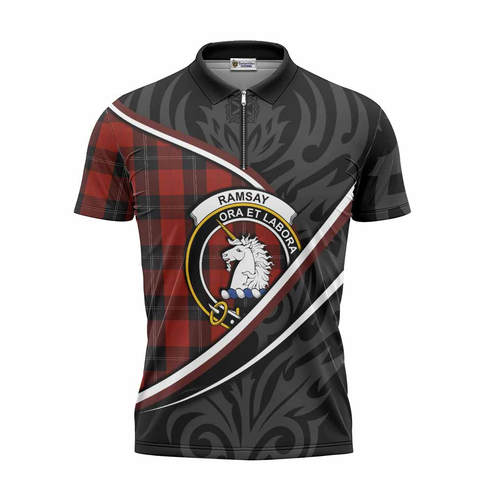 Ramsay Tartan Family Crest Zipper Polo Shirt Celtic Scottish Thistle Floral - Tartan Vibes Clothing