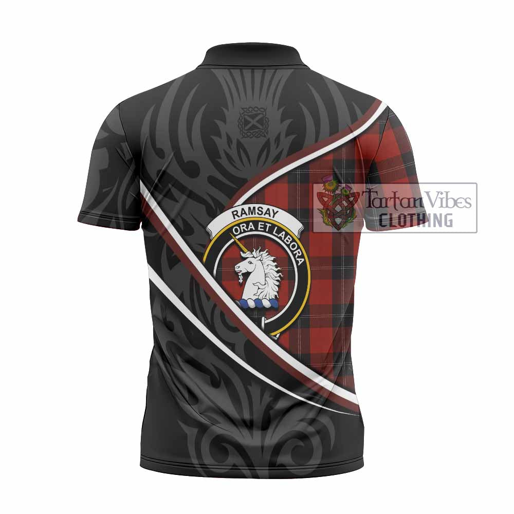 Ramsay Tartan Family Crest Zipper Polo Shirt Celtic Scottish Thistle Floral - Tartan Vibes Clothing