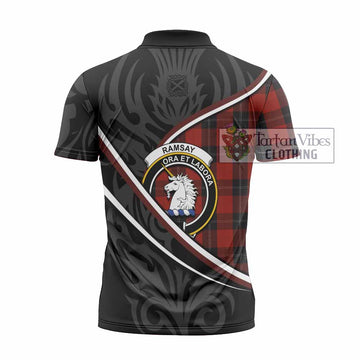 Ramsay Tartan Family Crest Zipper Polo Shirt Celtic Scottish Thistle Floral