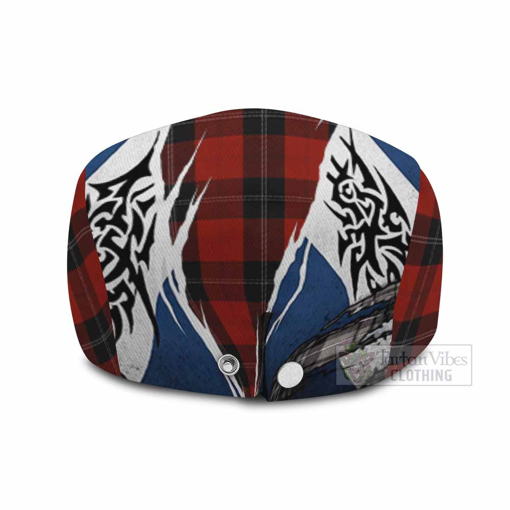 Ramsay Tartan Flat Cap, Jeff Cap Scotland Flag Ripped Tribal Design