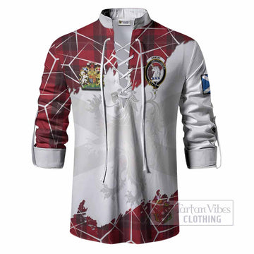 Ramsay Tartan Ghillie Shirt with Family Crest and Lion Rampant Grunge Style