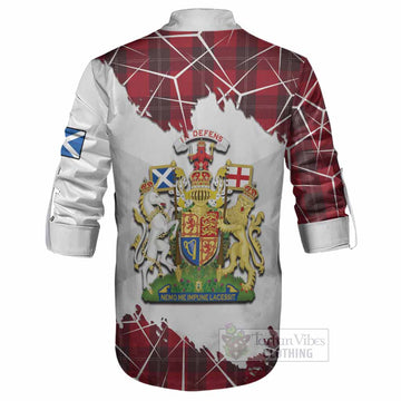 Ramsay Tartan Ghillie Shirt with Family Crest and Lion Rampant Grunge Style