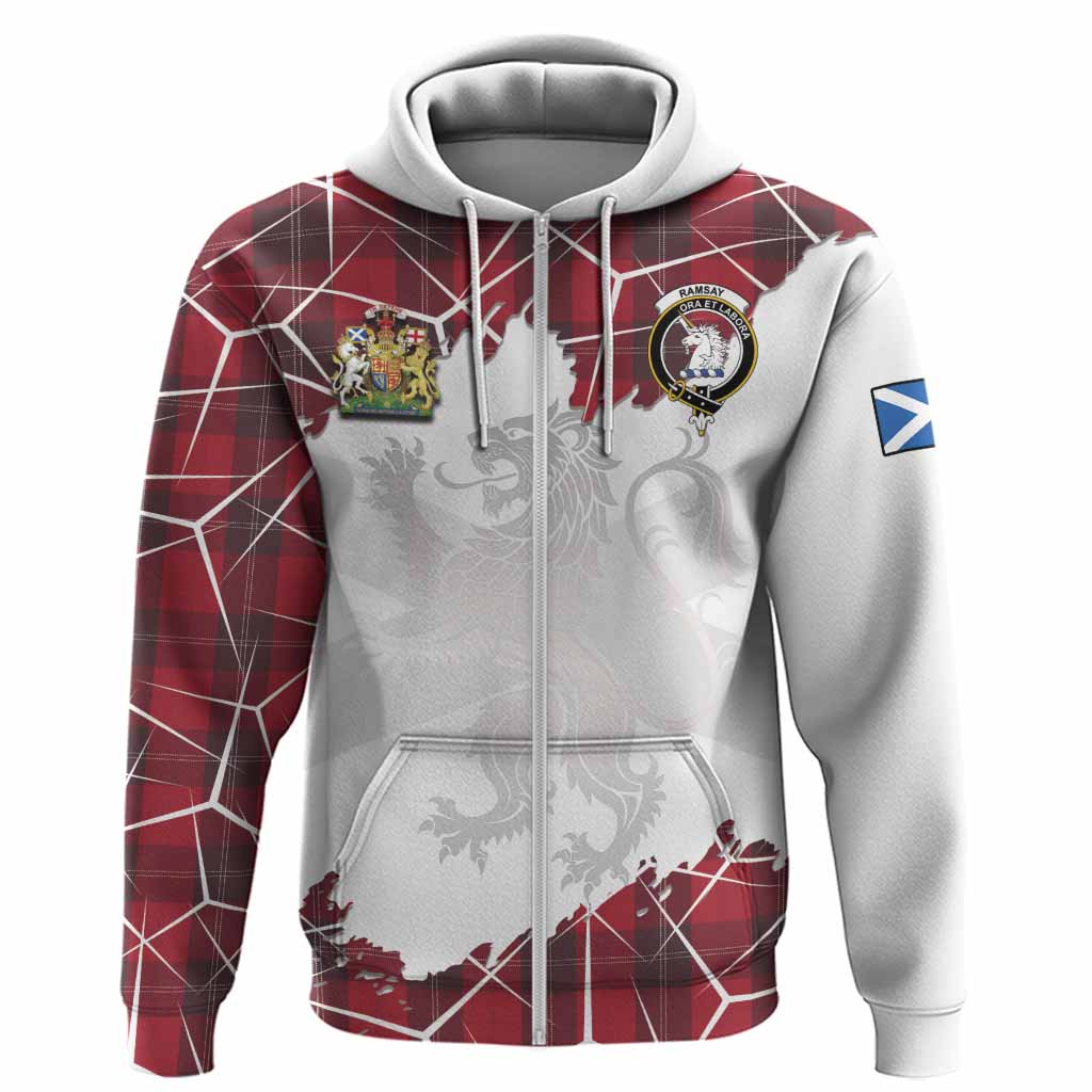 Ramsay Tartan Hoodie with Family Crest and Lion Rampant Grunge Style