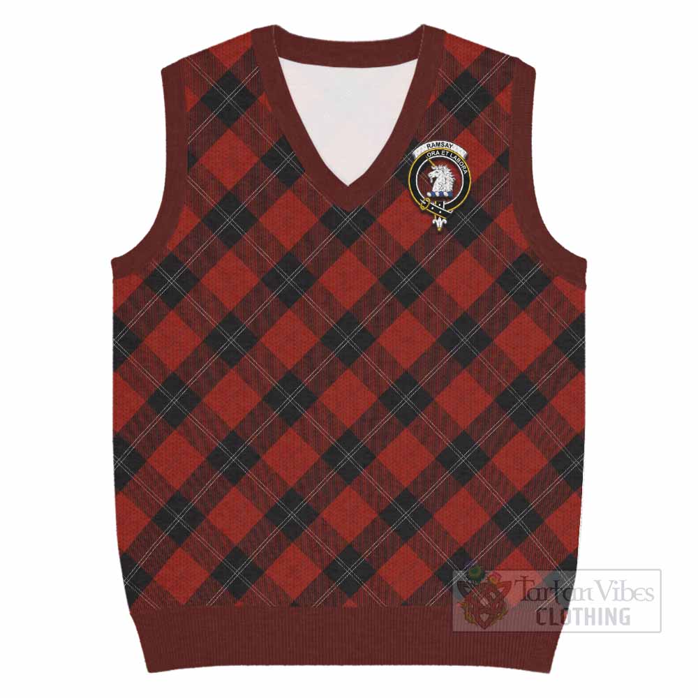 Ramsay Tartan Knitted V-Neck Vest with Family Crest Cross Style