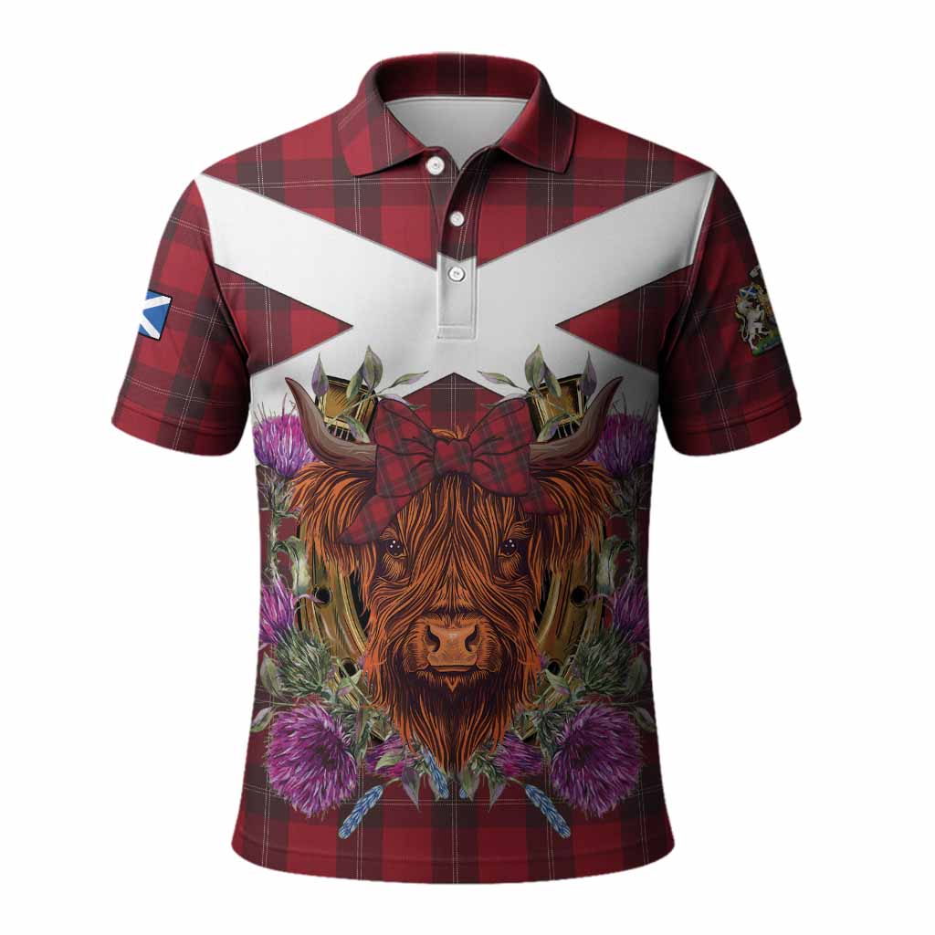 Ramsay Tartan Polo Shirt Scottish Thistle Heilan Coo