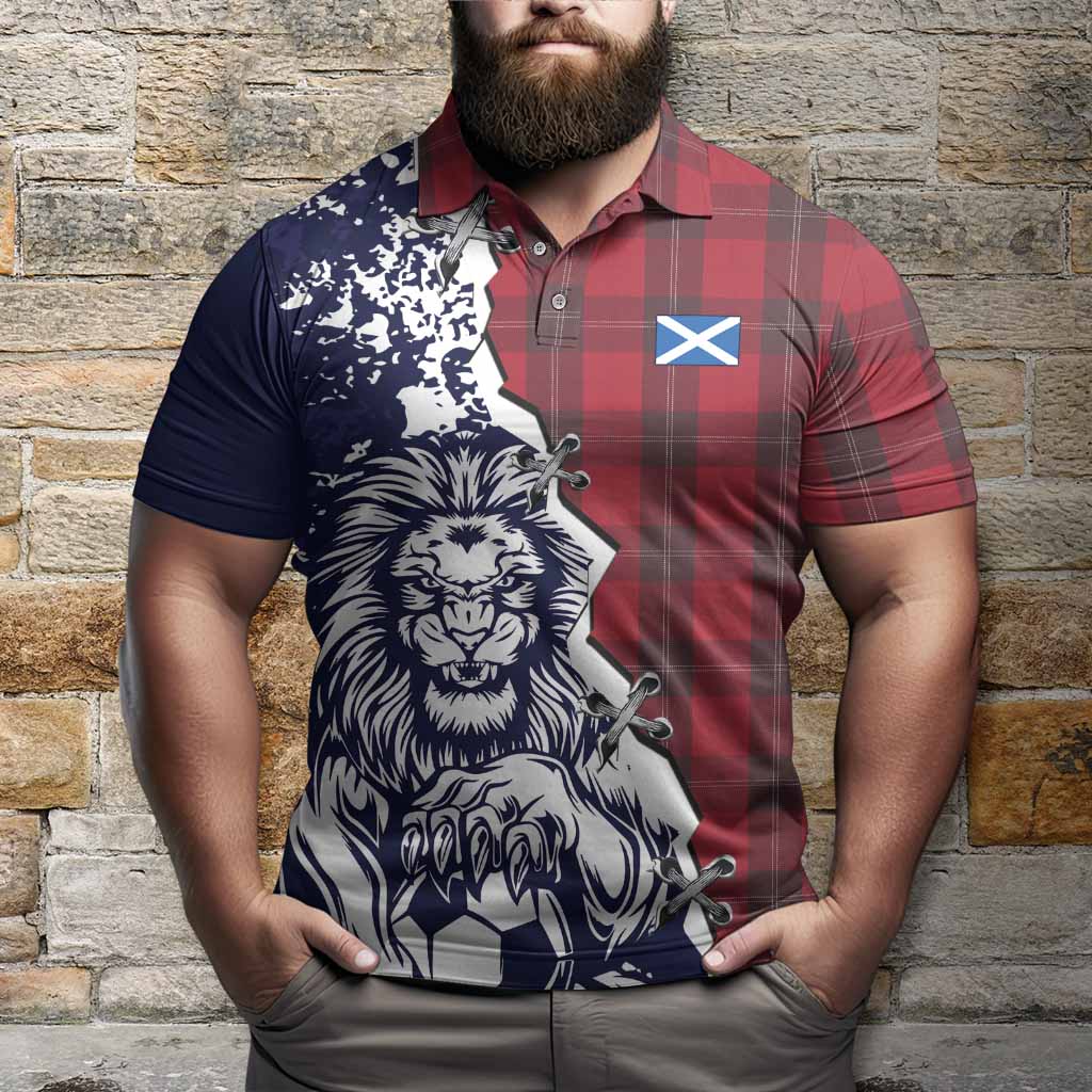 Ramsay Tartan Scottish Polo Shirt Angry Lion With Soccer Ball Style