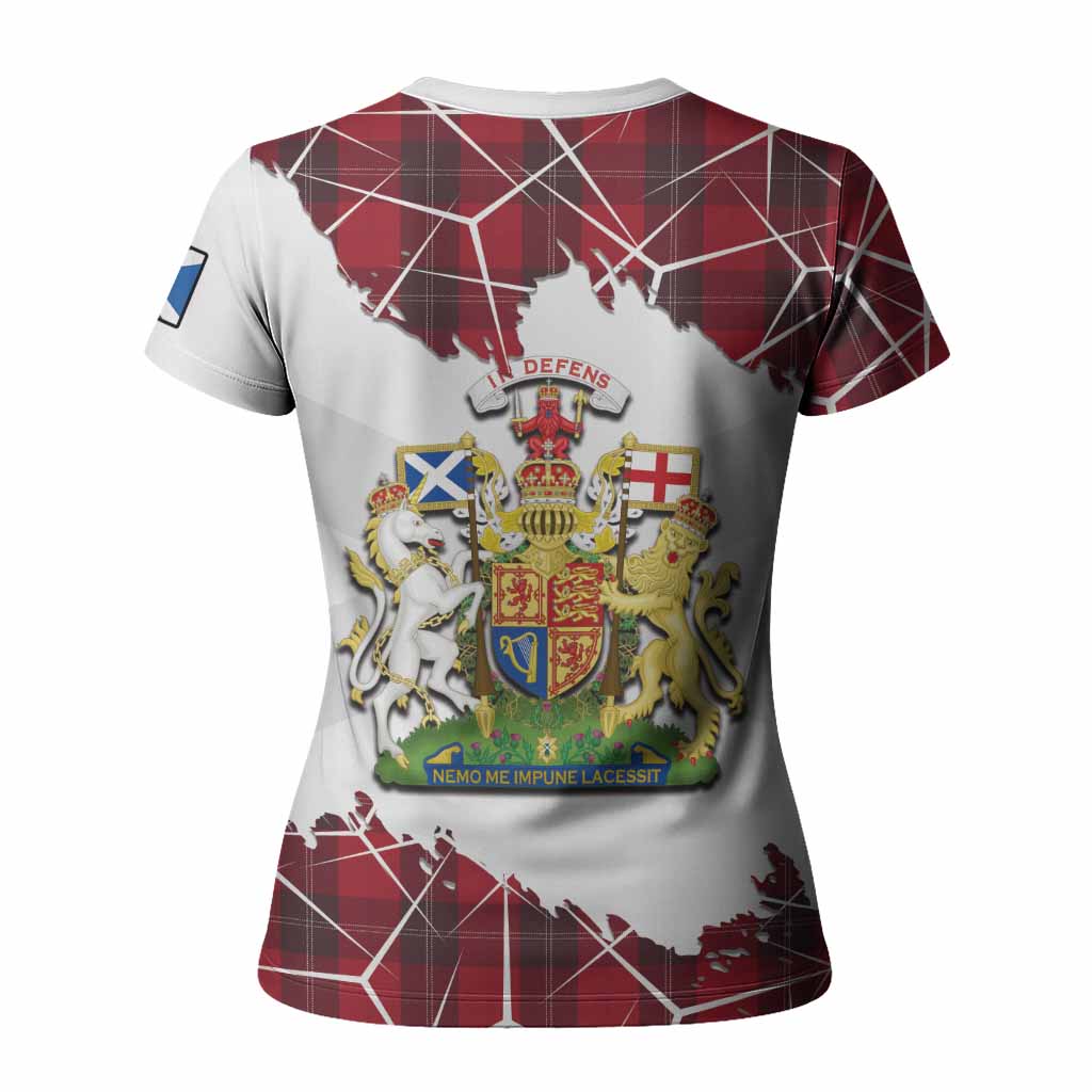 Ramsay Tartan Women T shirt with Family Crest and Lion Rampant Grunge Style