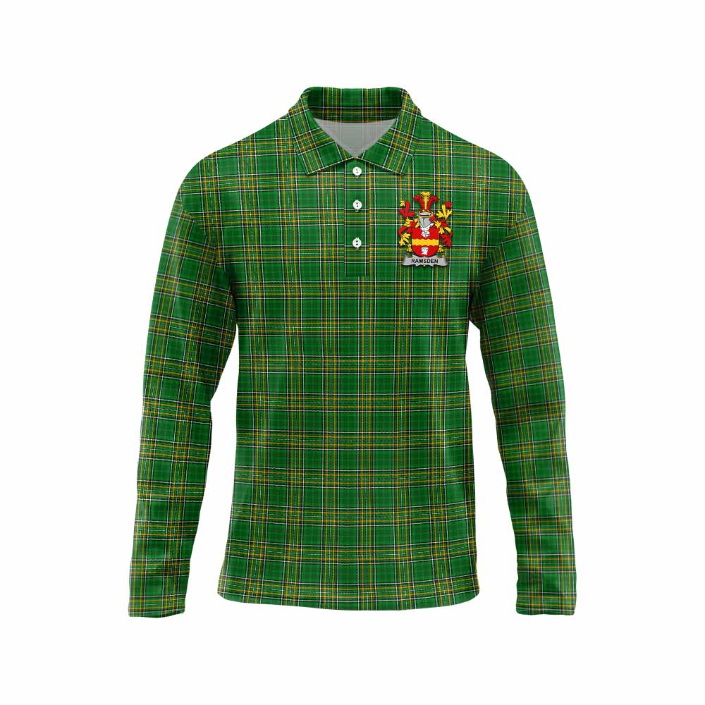 Tartan Vibes Clothing Ramsden Irish Clan Tartan Long Sleeve Polo Shirt with Coat of Arms