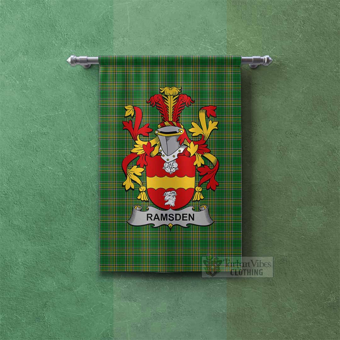 Ramsden Irish Clan Tartan Gonfalon, Tartan Banner with Coat of Arms Rectangle - Tartan Vibes Clothing