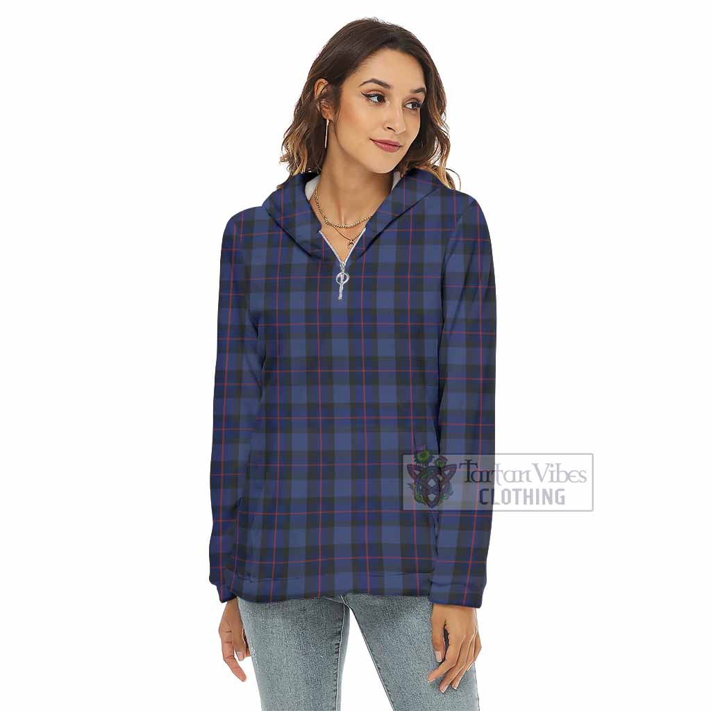 Rangers Tartan Women's Borg Fleece Hoodie with Half Zip - Tartan Vibes Clothing
