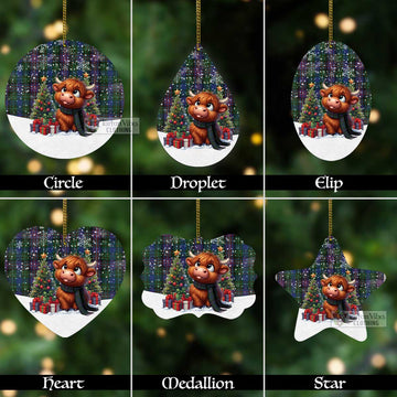 Tartan Vibes Clothing Rankin Tartan Christmas Aluminium Ornament with Adorable Highland Coo