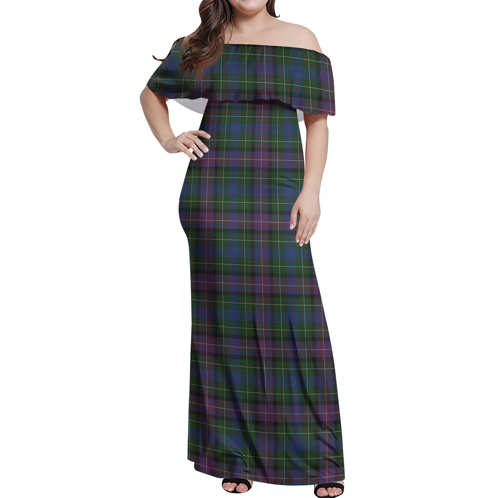 Rankin Tartan Off Shoulder Long Dress Women's Dress - Tartan Vibes Clothing