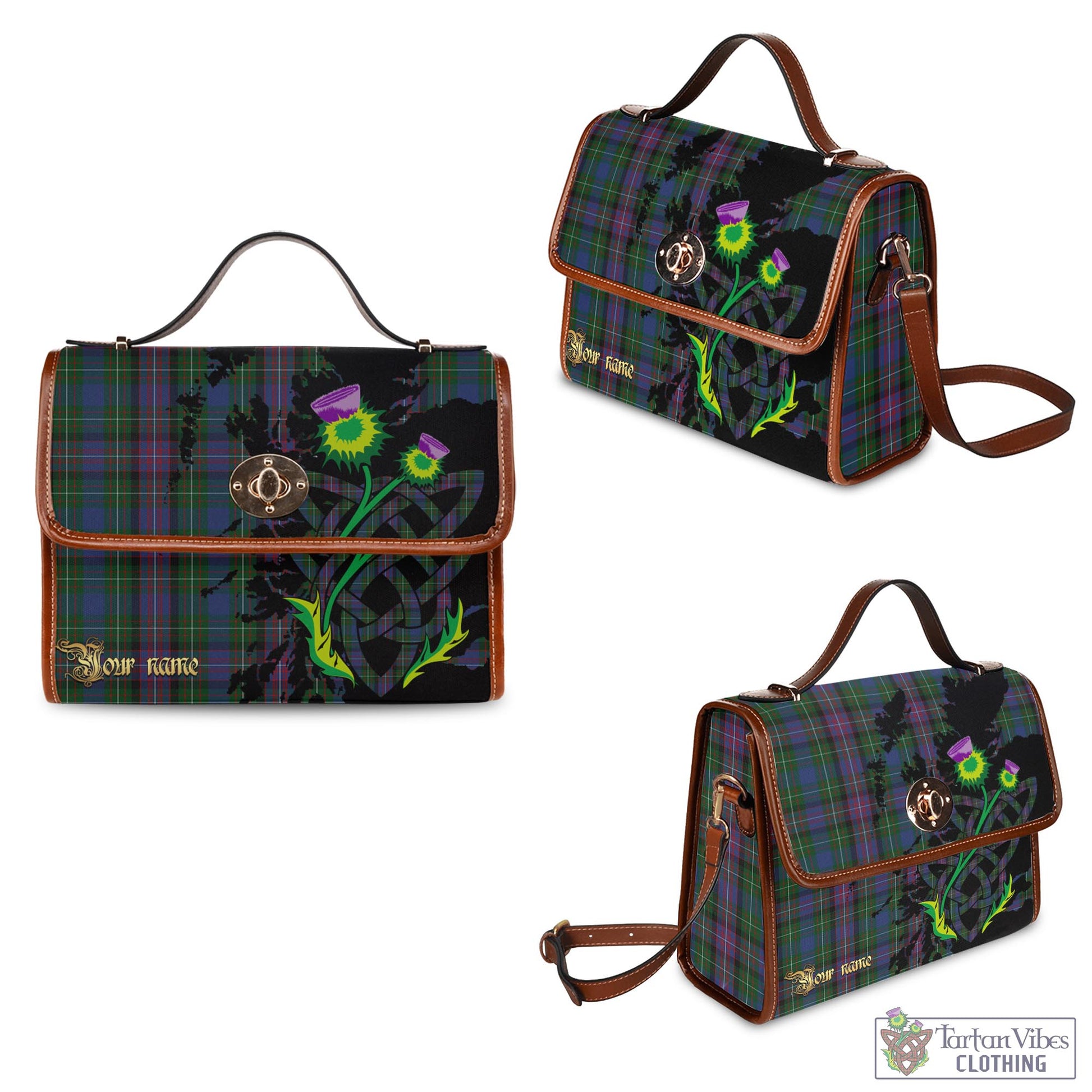 Tartan Vibes Clothing Rankin Tartan Waterproof Canvas Bag with Scotland Map and Thistle Celtic Accents