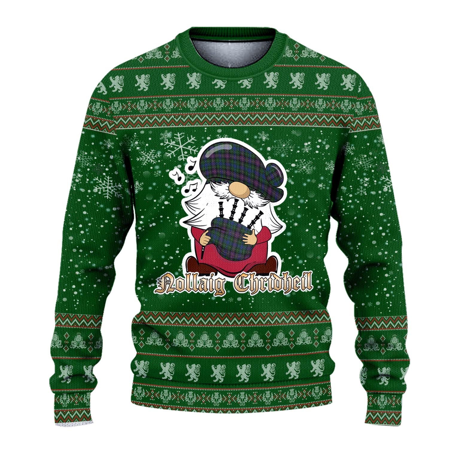 Rankin Clan Christmas Family Knitted Sweater with Funny Gnome Playing Bagpipes - Tartanvibesclothing