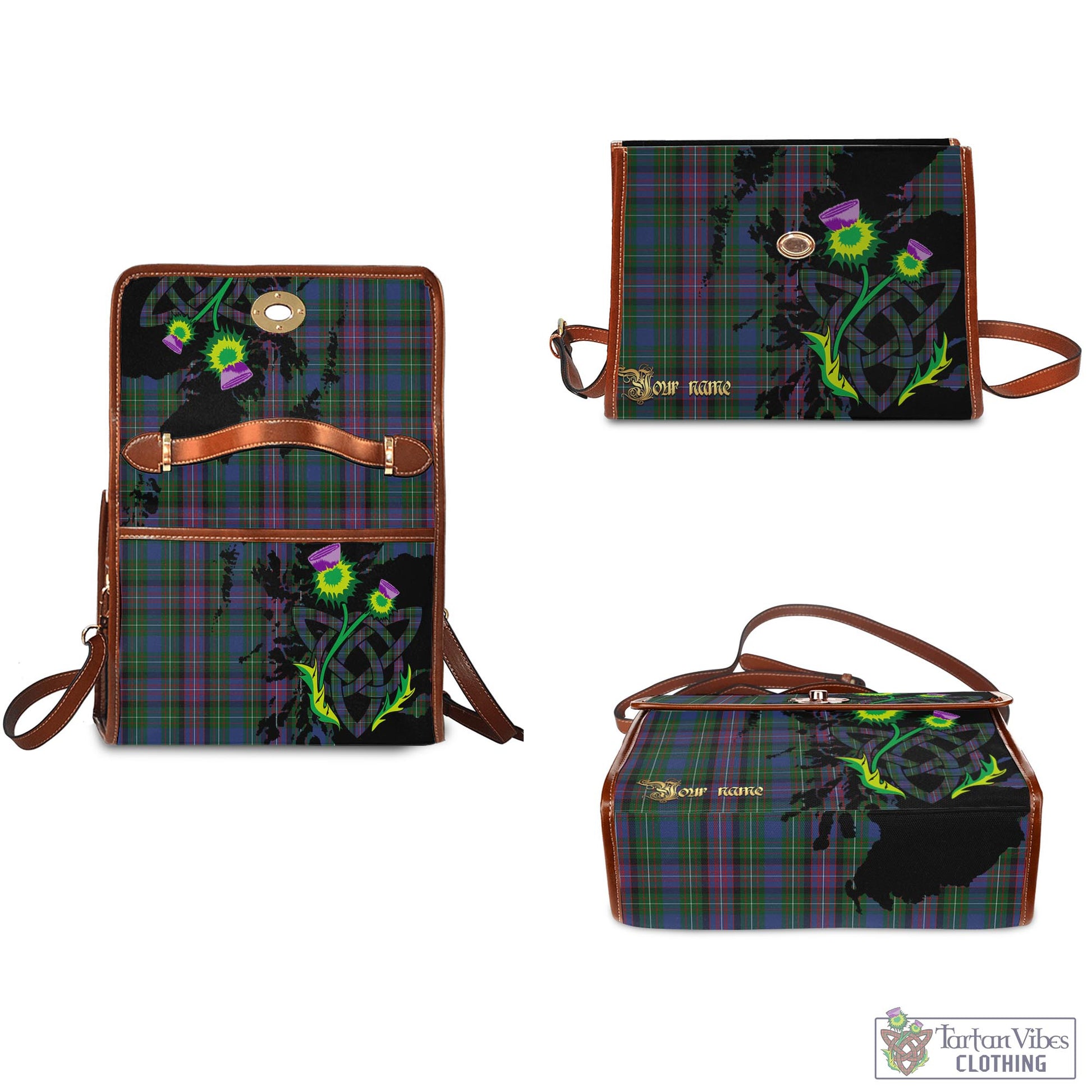 Tartan Vibes Clothing Rankin Tartan Waterproof Canvas Bag with Scotland Map and Thistle Celtic Accents