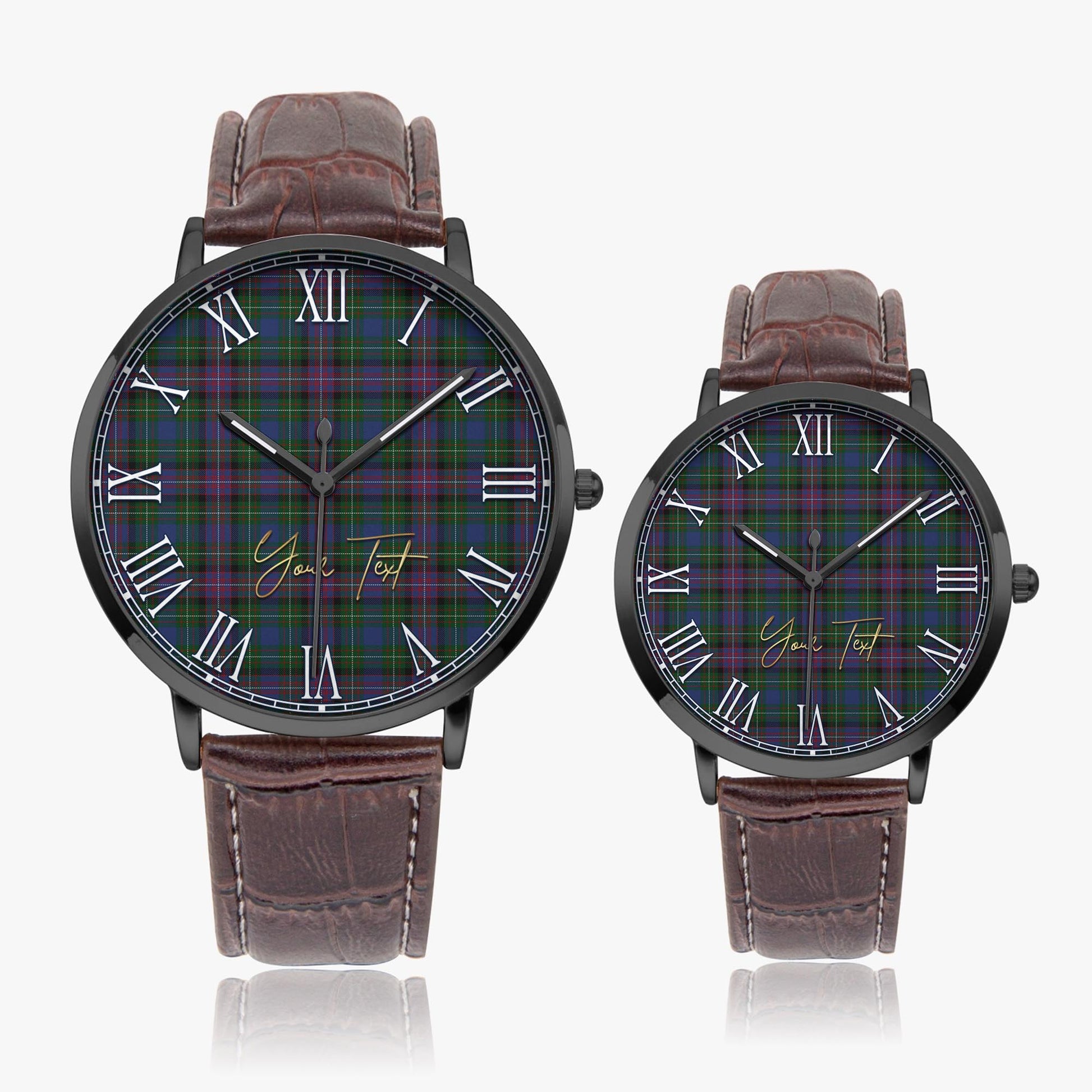 Rankin Tartan Personalized Your Text Leather Trap Quartz Watch Ultra Thin Black Case With Brown Leather Strap - Tartanvibesclothing