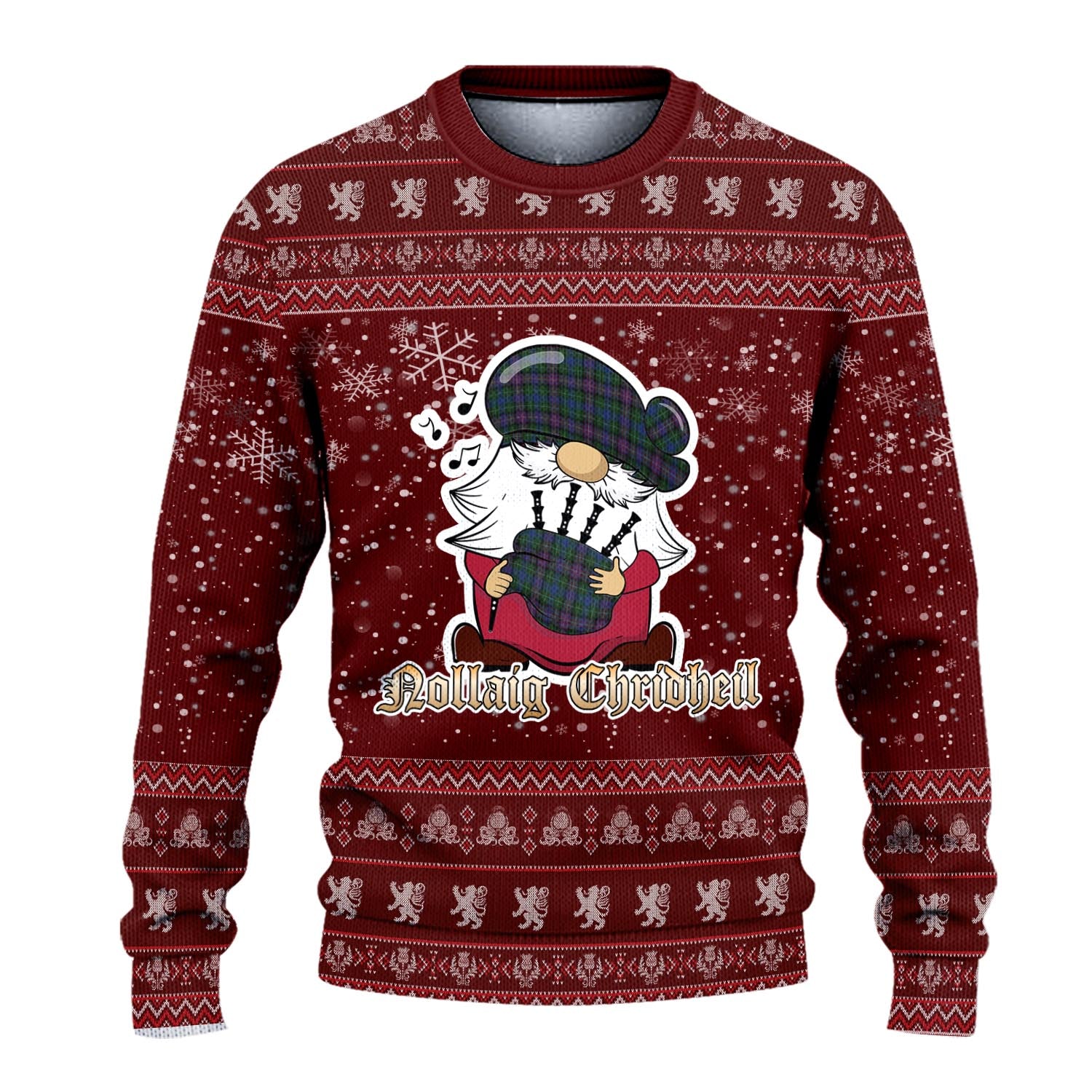 Rankin Clan Christmas Family Knitted Sweater with Funny Gnome Playing Bagpipes - Tartanvibesclothing