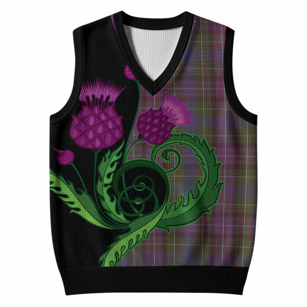 Rankin Tartan Knitted V-Neck Vest Traditional Scottish Thistle