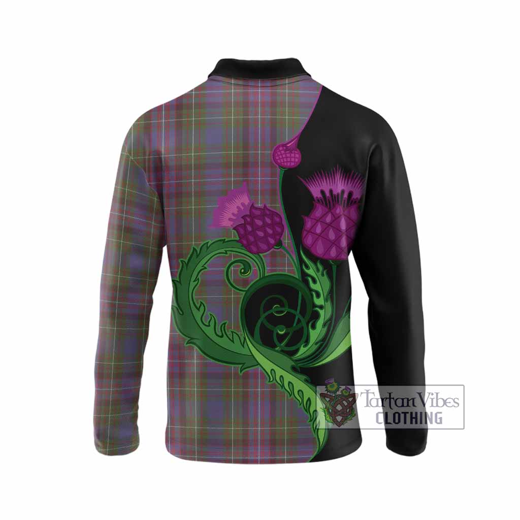 Rankin Tartan Long Sleeve Polo Shirt Traditional Scottish Thistle