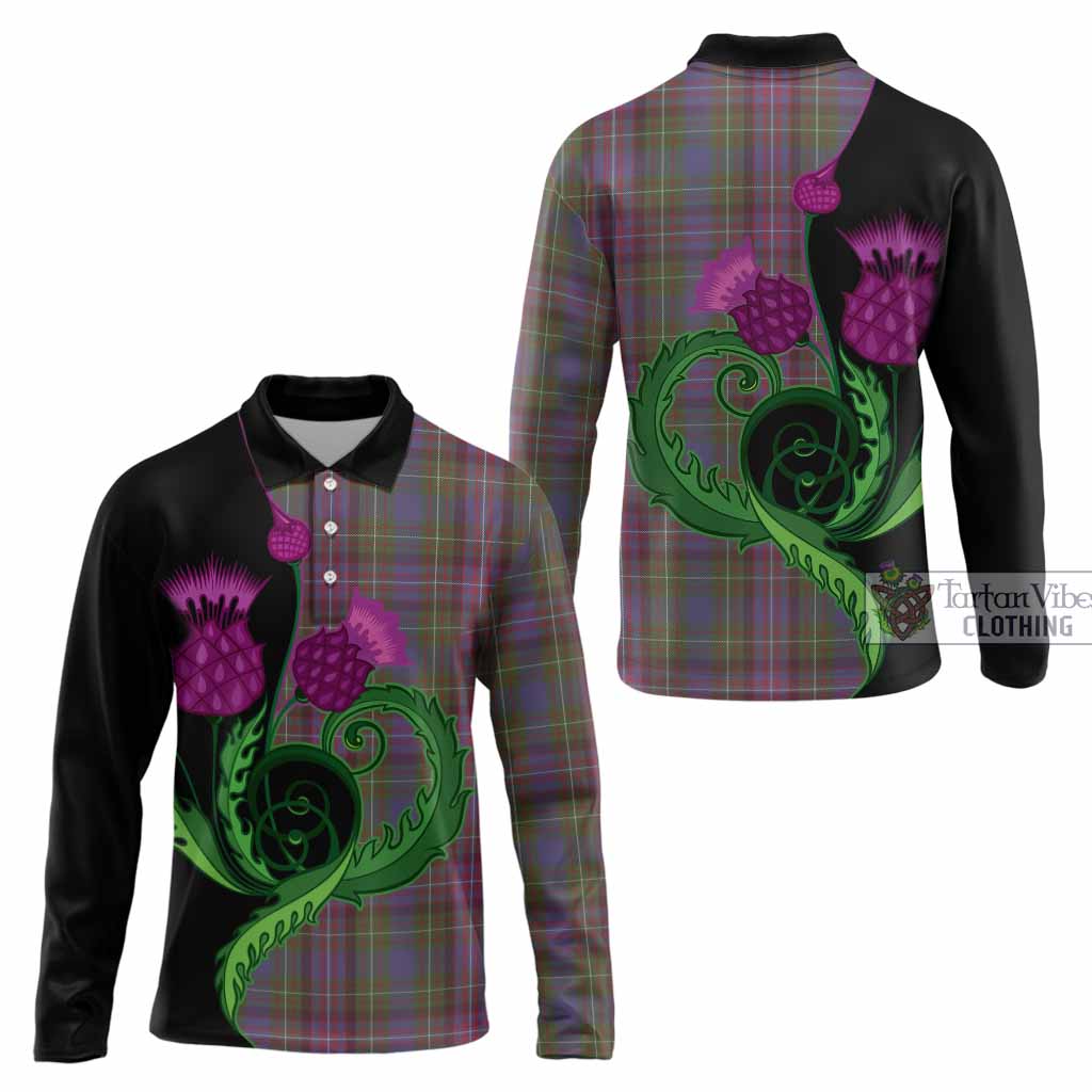 Rankin Tartan Long Sleeve Polo Shirt Traditional Scottish Thistle