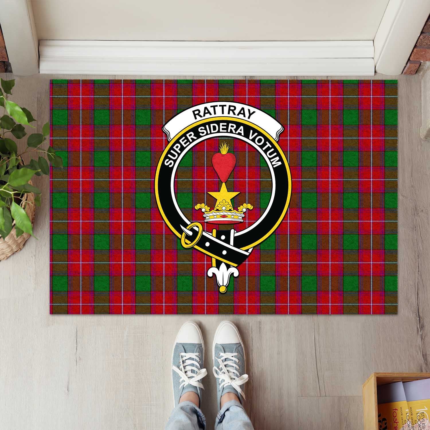 Rattray Tartan Door Mat with Family Crest - Tartanvibesclothing