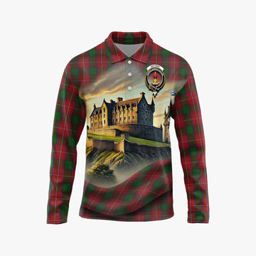 Tartan Vibes Clothing Rattray Tartan Family Crest Long Sleeve Polo Shirt with Scottish Ancient Castle Style