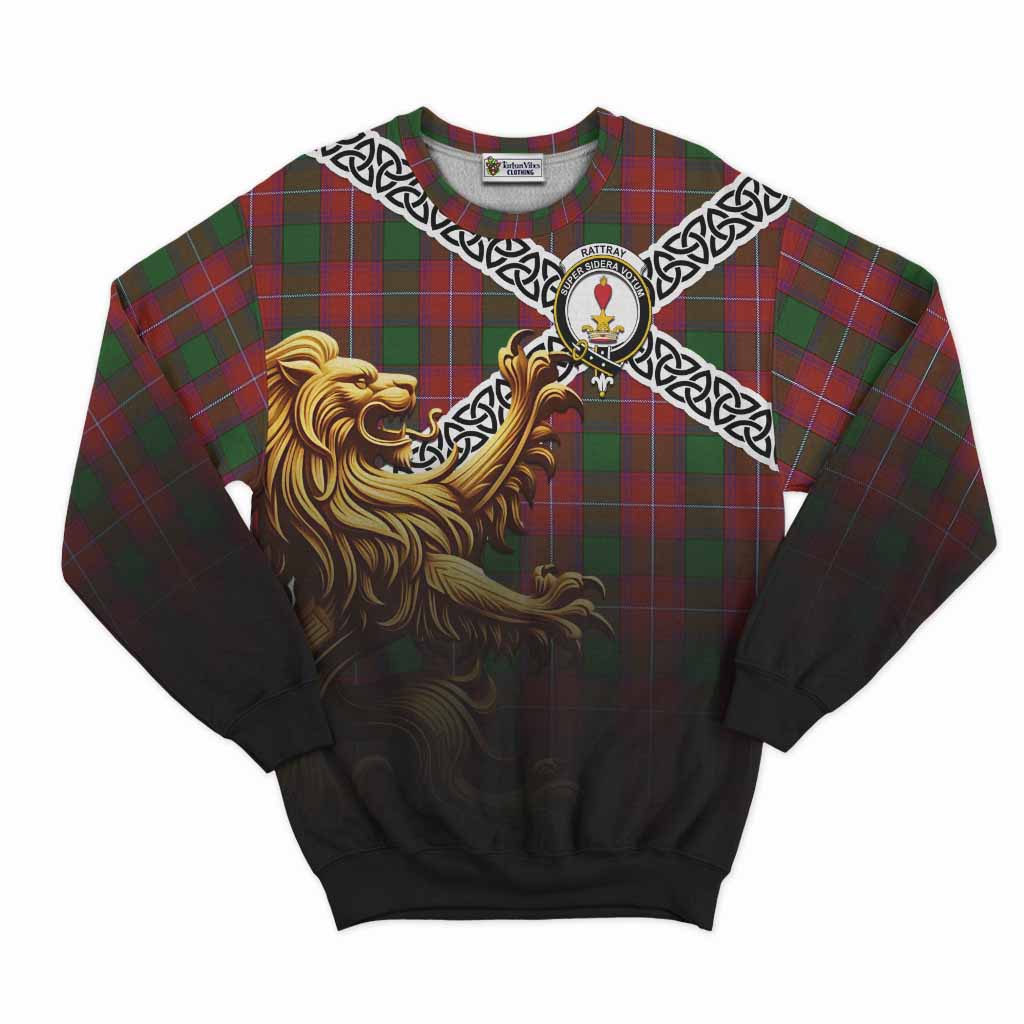 Tartan Vibes Clothing Rattray Crest Tartan Sweatshirt with Golden Lion Emblem Celtic Style