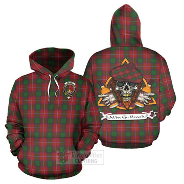 Tartan Vibes Clothing Rattray Tartan Hoodie with Family Crest and Bearded Skull Holding Bottles of Whiskey
