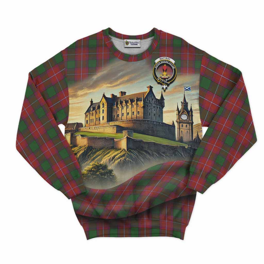 Tartan Vibes Clothing Rattray Tartan Family Crest Sweatshirt with Scottish Ancient Castle Style