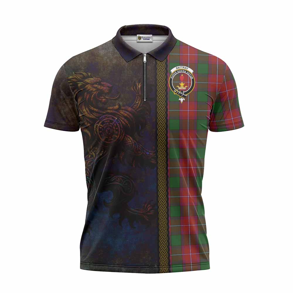 Tartan Vibes Clothing Rattray Tartan Family Crest Zipper Polo Shirt Alba Gu Brath Be Brave Lion Ancient Style