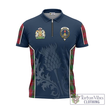 Rattray Tartan Zipper Polo Shirt with Family Crest and Scottish Thistle Vibes Sport Style