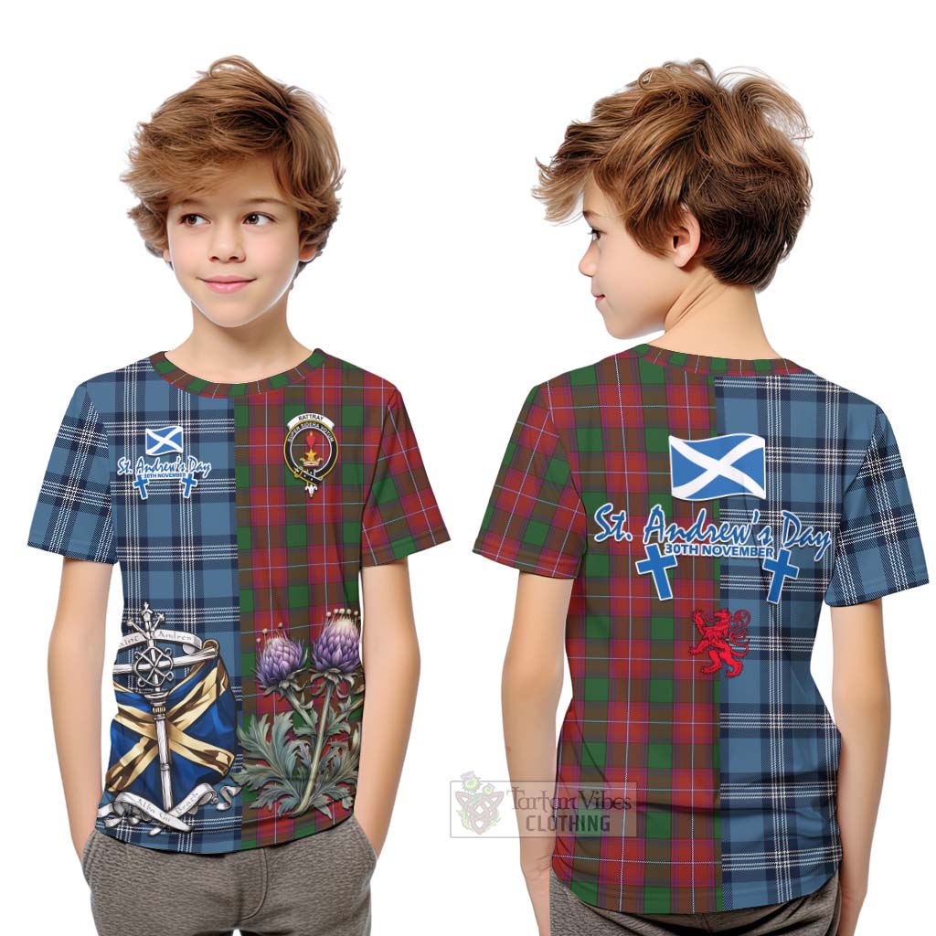 Tartan Vibes Clothing Rattray Tartan Kid T-Shirt Happy St. Andrew's Day Half Tartan Style